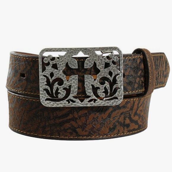 Ariat Moonstruck Leather Belt w/Hammered Filigree Plate Buckle & Cross - Picture 1 of 8